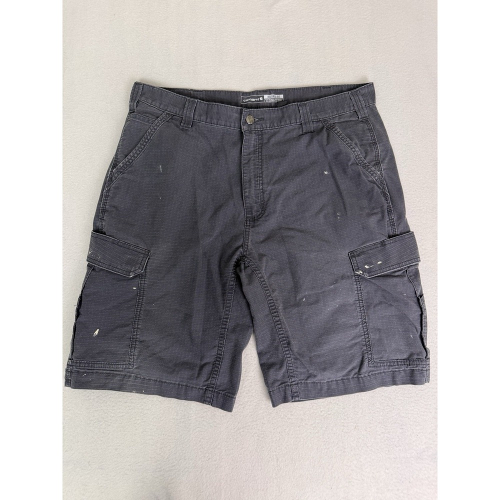 Carhartt Mens 38 Relaxed Fit Ripstop Cargo Shorts Grey Workwear Distressed